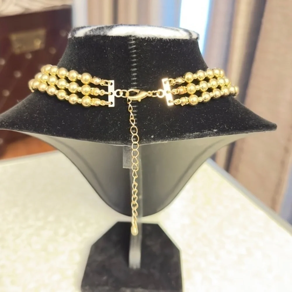 Three Strand Gold Beaded Necklace - Picture 2 of 6